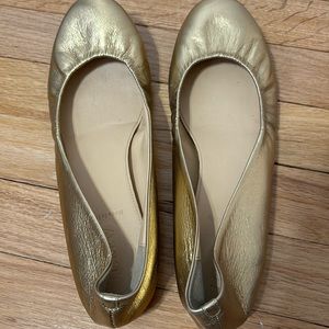 J. Crew Gold ballet style flats made in Italy leather upper size 9 1/2.